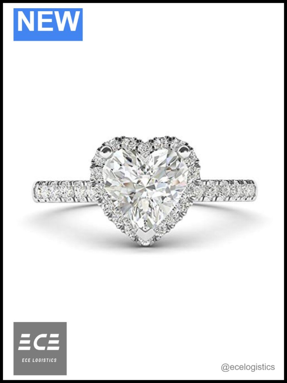 10k White Gold Heart Halo Engagement Ring Promise Bridal 1.5ct